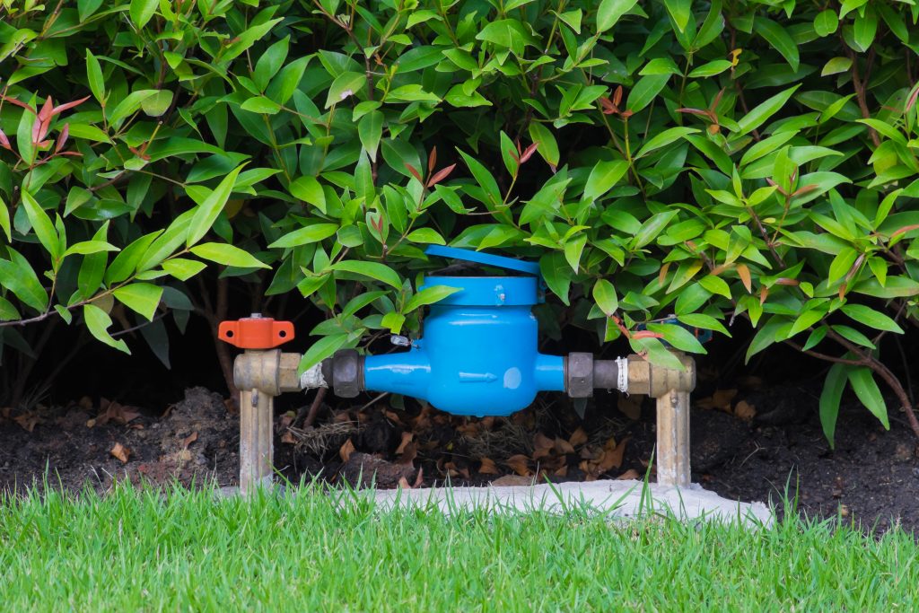 Water meter in the garden, Close up water meter .